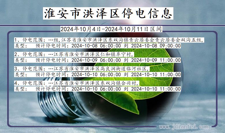 江苏省淮安洪泽停电通知