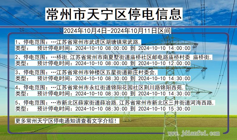 江苏省常州天宁停电通知