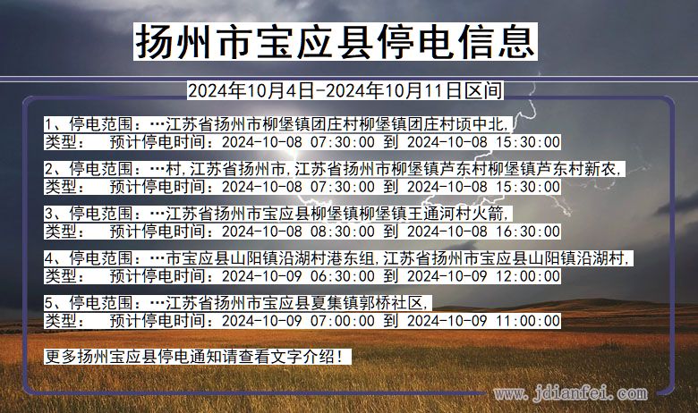 江苏省扬州宝应停电通知