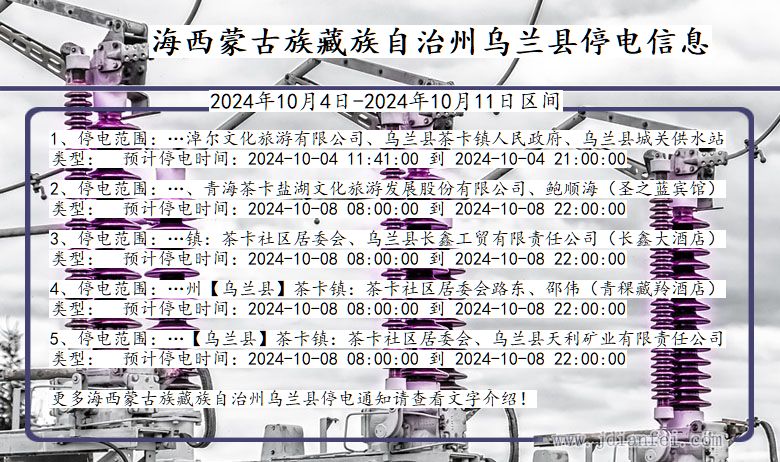 青海省海西蒙古族藏族自治州乌兰停电通知