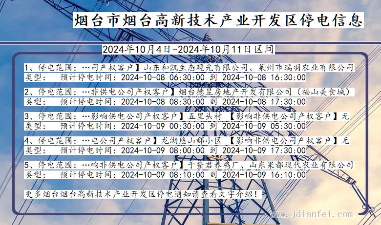 山东省烟台烟台高新技术产业开发停电通知