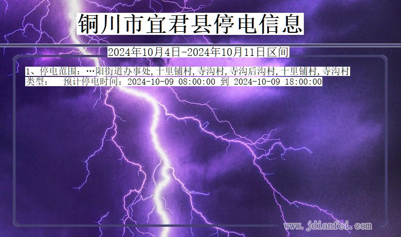 陕西省铜川宜君停电通知