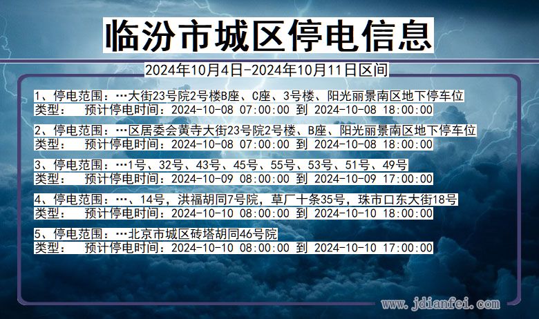 山西省临汾城区停电通知