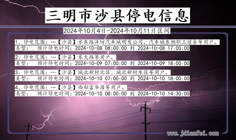 福建省三明沙县停电通知