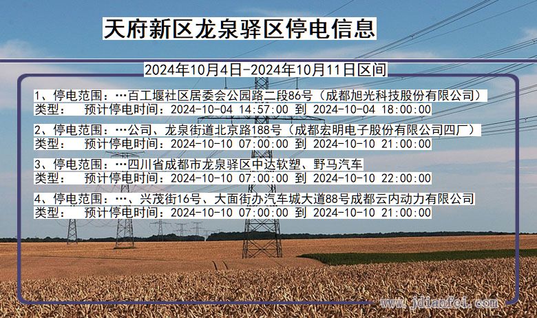 四川省天府新区龙泉驿停电通知