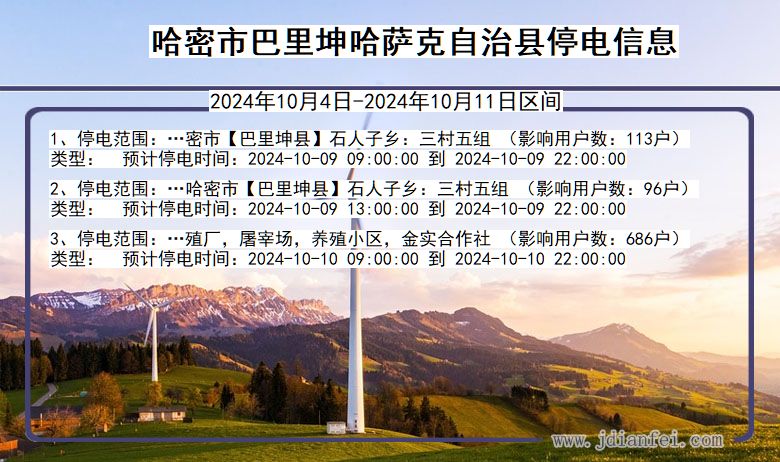 新疆维吾尔自治区哈密巴里坤哈萨克自治停电通知