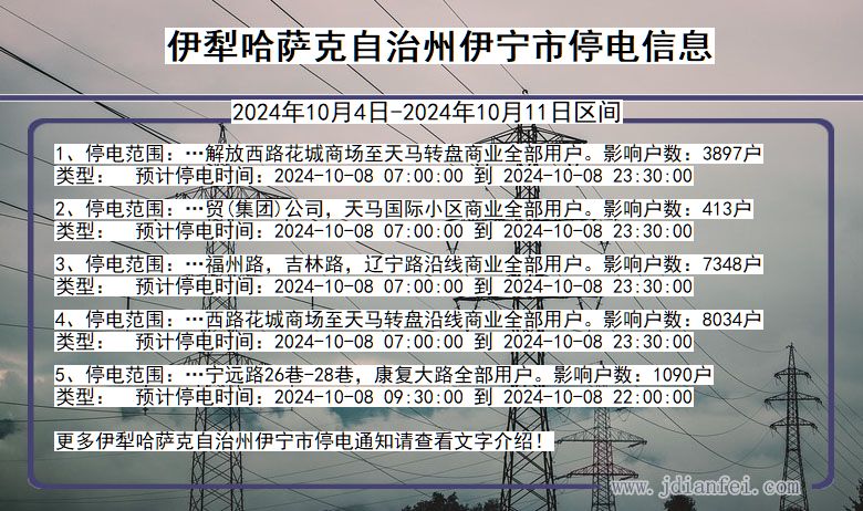 新疆维吾尔自治区伊犁哈萨克自治州伊宁停电通知