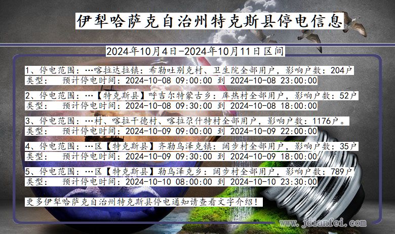 新疆维吾尔自治区伊犁哈萨克自治州特克斯停电通知