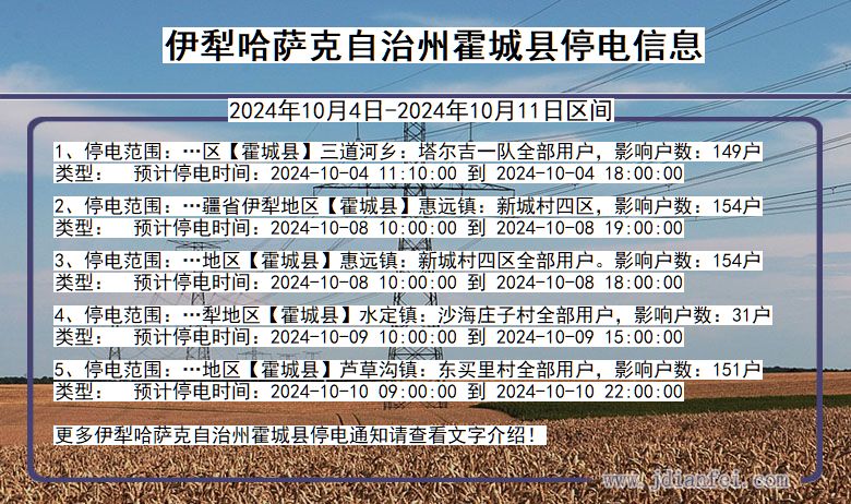 新疆维吾尔自治区伊犁哈萨克自治州霍城停电通知