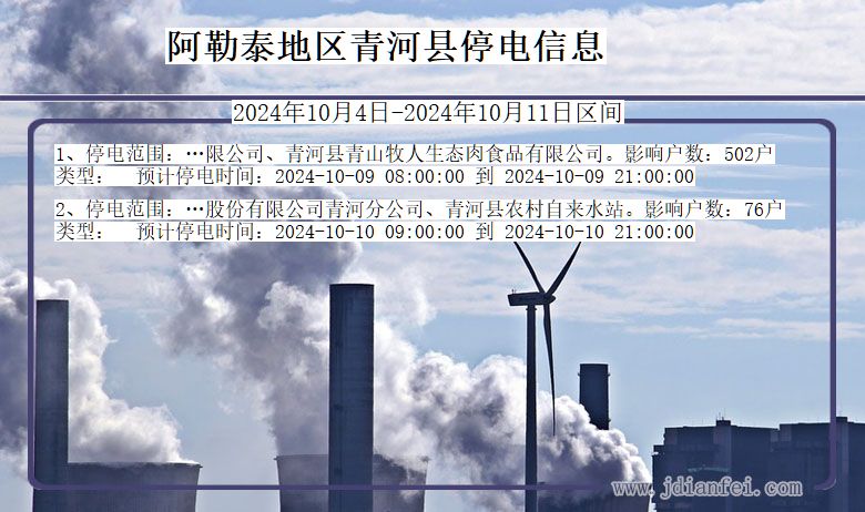 新疆维吾尔自治区阿勒泰地区青河停电通知