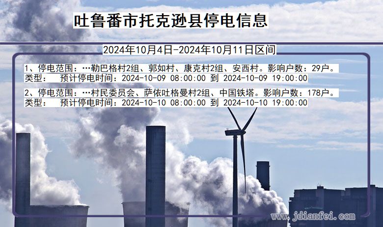 新疆维吾尔自治区吐鲁番托克逊停电通知