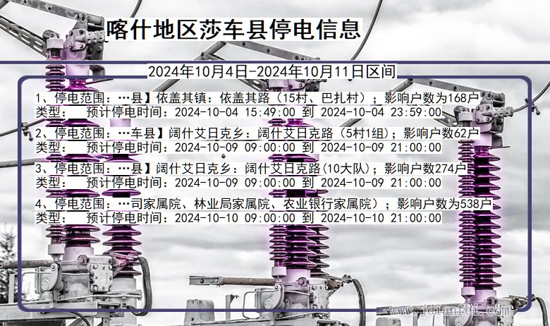 新疆维吾尔自治区喀什地区莎车停电通知