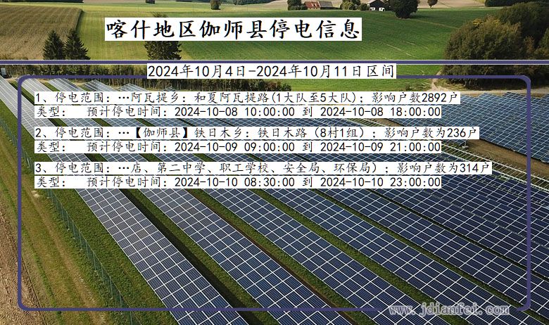 新疆维吾尔自治区喀什地区伽师停电通知