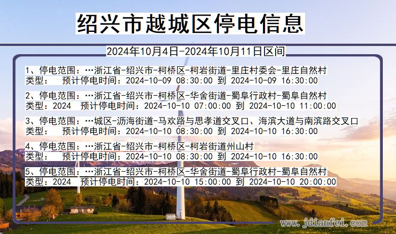 浙江省绍兴越城停电通知