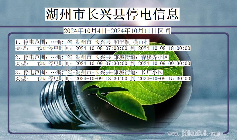 浙江省湖州长兴停电通知