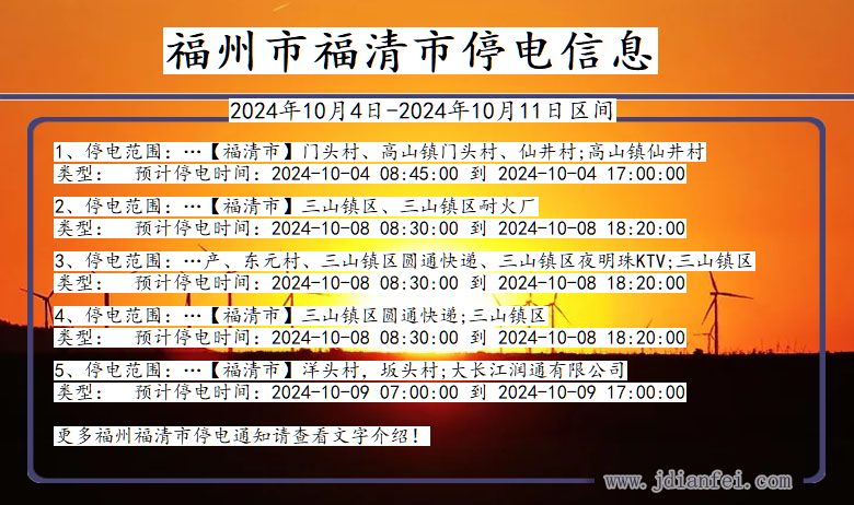 福建省福州福清停电通知