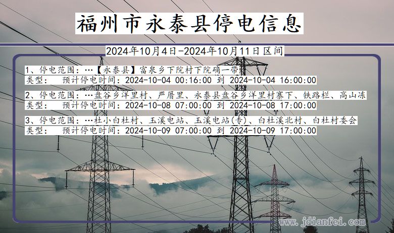 福建省福州永泰停电通知