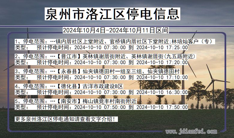 福建省泉州洛江停电通知