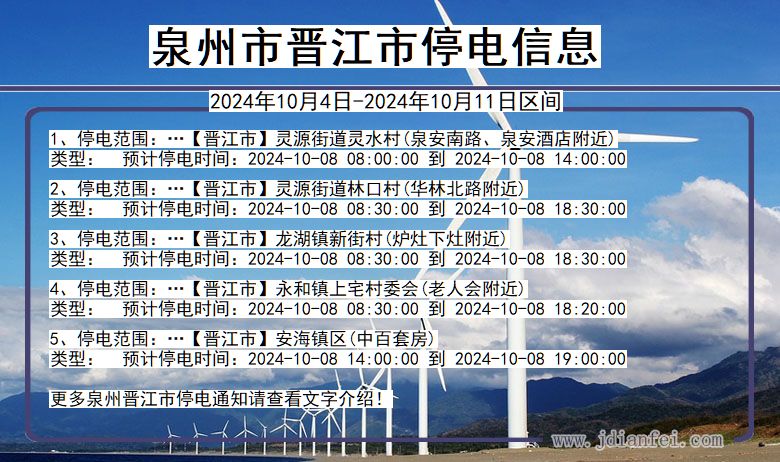 福建省泉州晋江停电通知