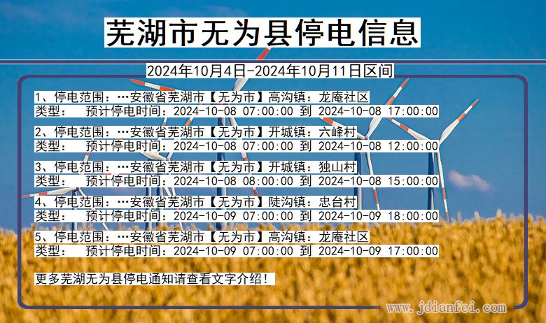 安徽省芜湖无为停电通知