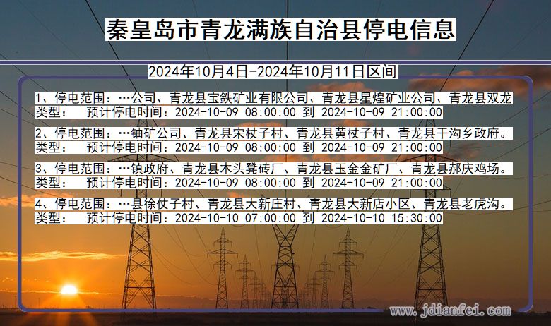 河北省秦皇岛青龙满族自治停电通知