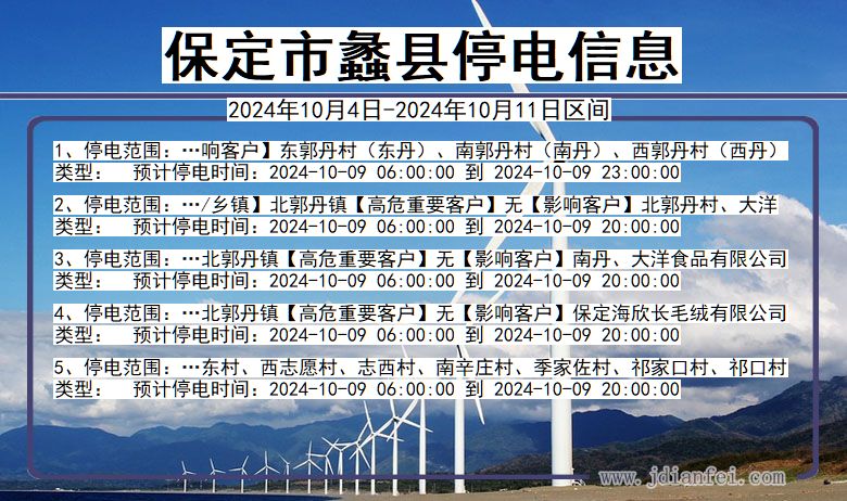 河北省保定蠡县停电通知