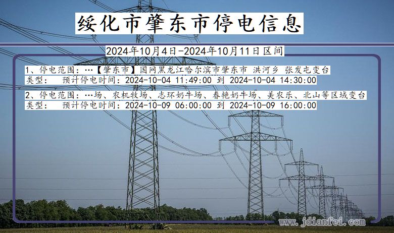 黑龙江省绥化肇东停电通知