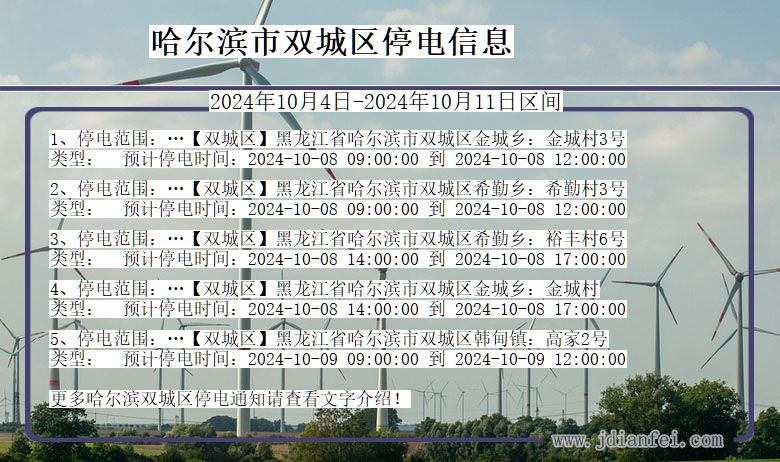 黑龙江省哈尔滨双城停电通知