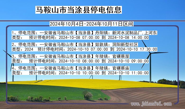 安徽省马鞍山当涂停电通知