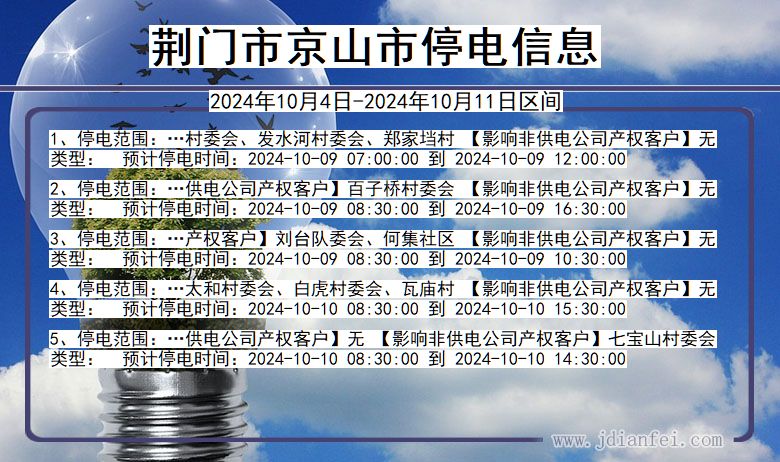 湖北省荆门京山停电通知