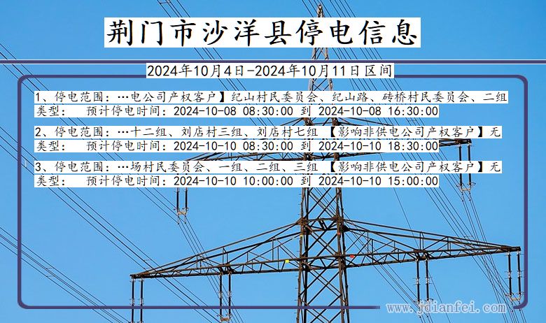 湖北省荆门沙洋停电通知