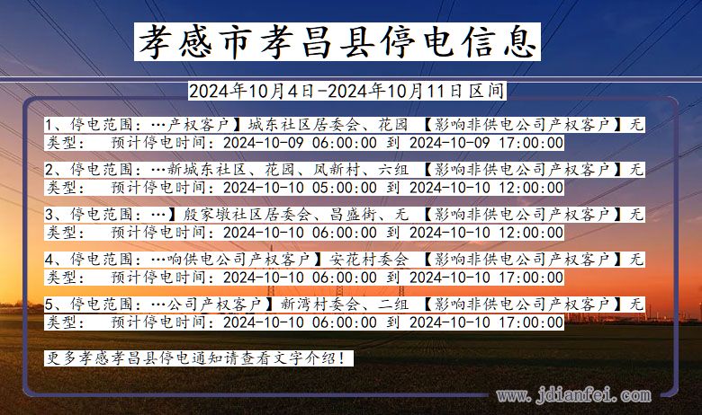 湖北省孝感孝昌停电通知