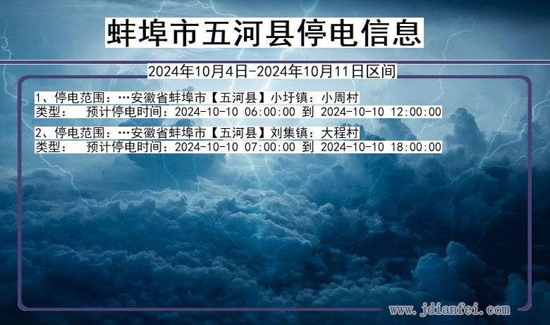 安徽省蚌埠五河停电通知