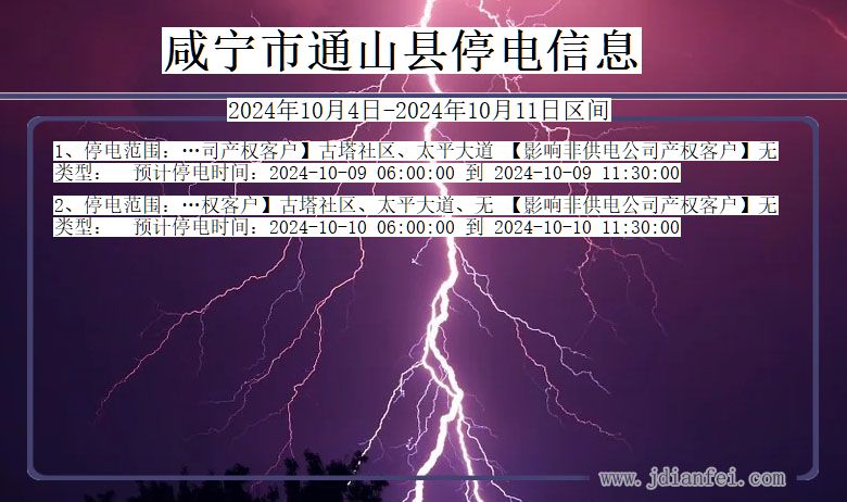 湖北省咸宁通山停电通知