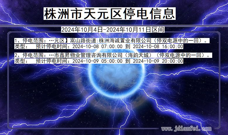 湖南省株洲天元停电通知