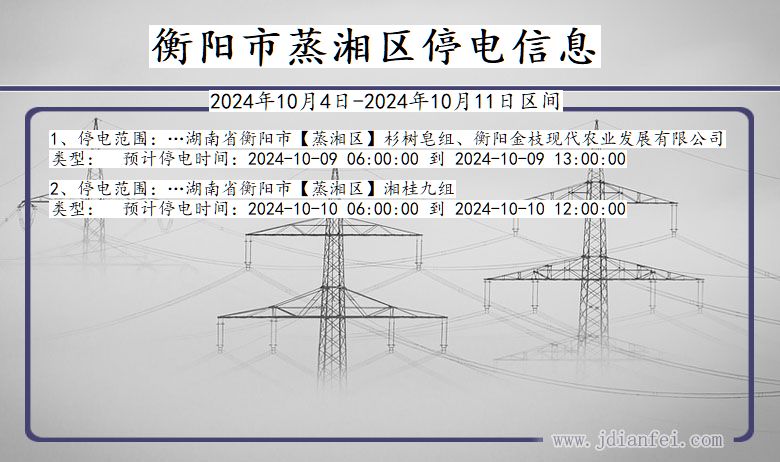 湖南省衡阳蒸湘停电通知