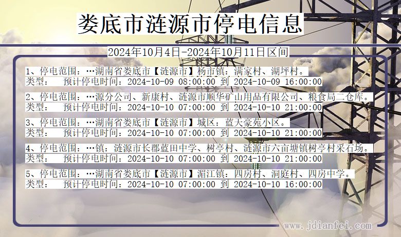 湖南省娄底涟源停电通知