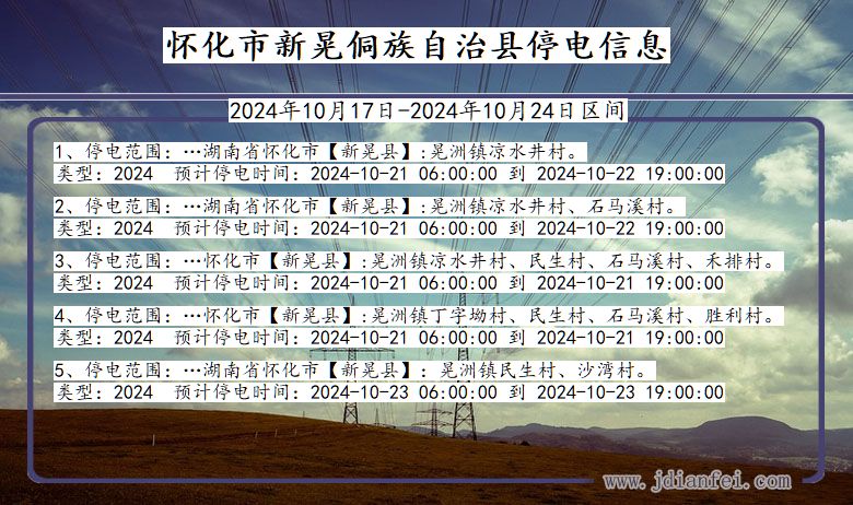 湖南省怀化新晃侗族自治停电通知