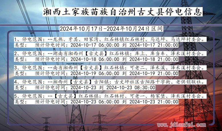 湖南省湘西古丈停电通知