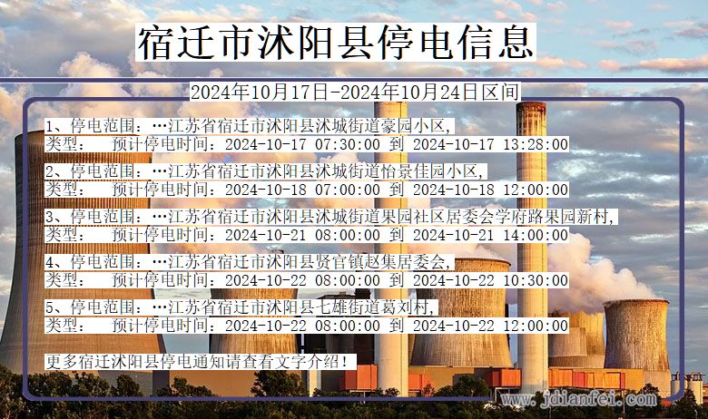 江苏省宿迁沭阳停电通知