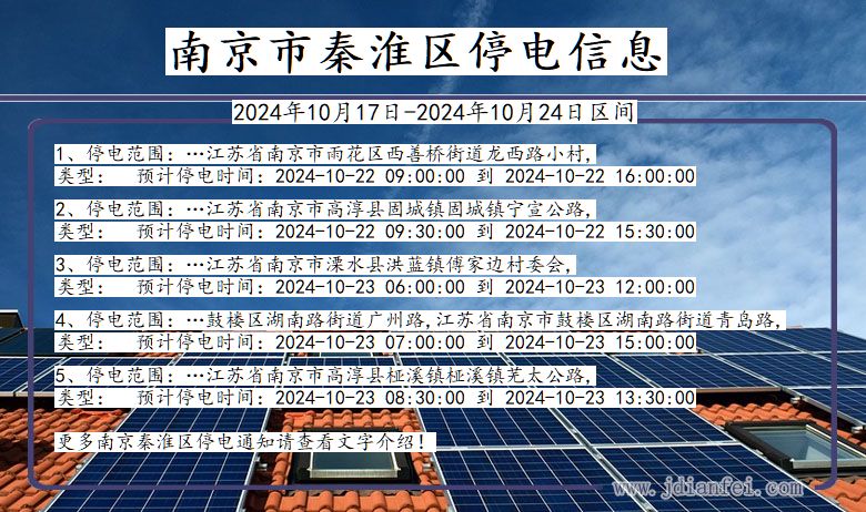 江苏省南京秦淮停电通知