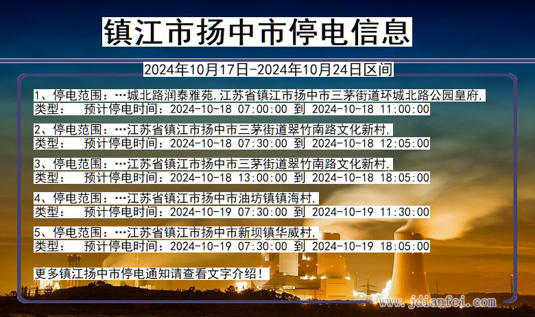 江苏省镇江扬中停电通知