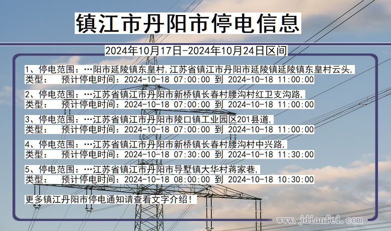 江苏省镇江丹阳停电通知