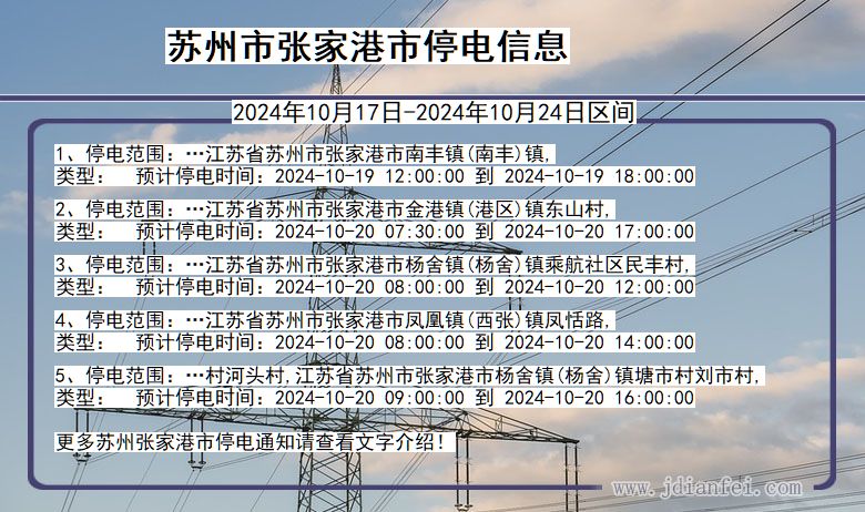 江苏省苏州张家港停电通知