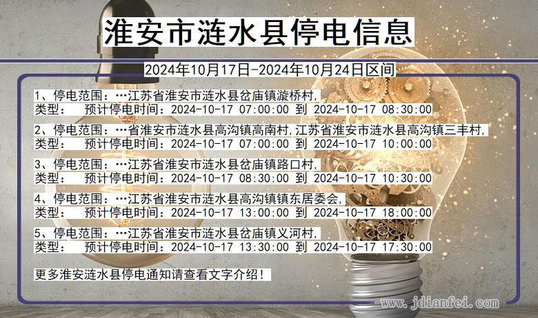 江苏省淮安涟水停电通知