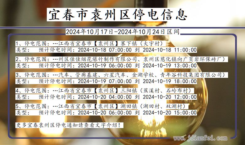 江西省宜春袁州停电通知