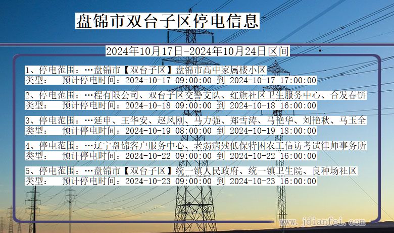 辽宁省盘锦双台子停电通知