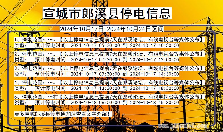 安徽省宣城郎溪停电通知