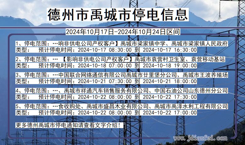 山东省德州禹城停电通知