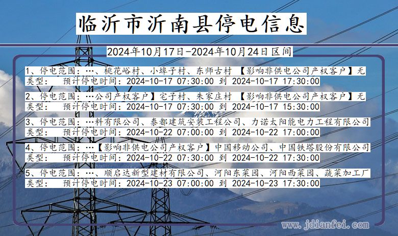 山东省临沂沂南停电通知